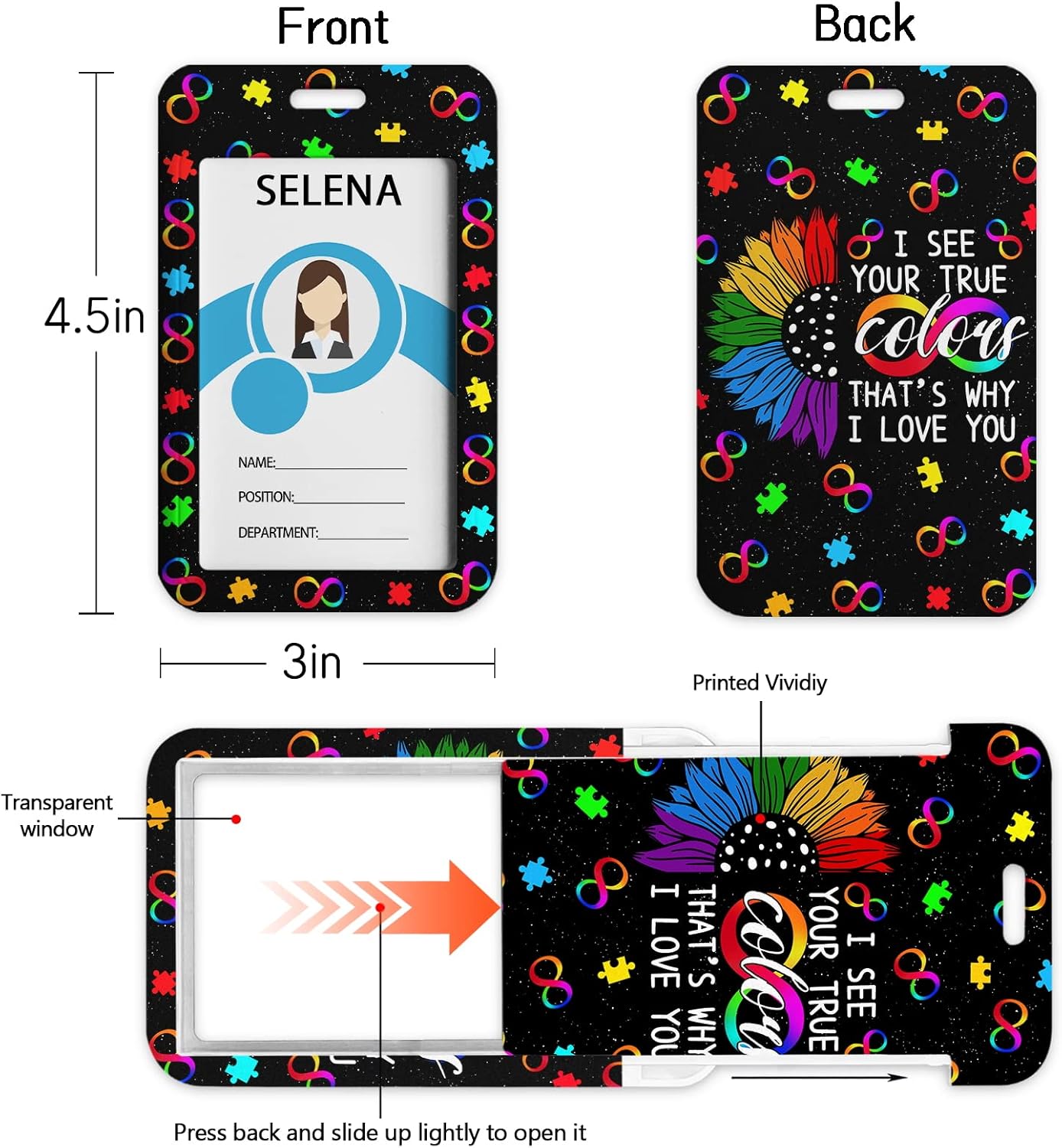 Autism Lanyards for ID Badges and Keys, ID Badge Holder with Silicone Beaded Lanyard Keychain for Women, Teacher, Nurse, Office Name Tag Badge Holder ID Card Holder, Breakaway Badge Lanyard - Image 5