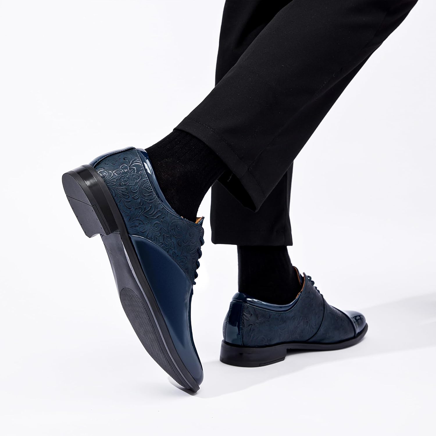 CLOWSE Men's Tuxedo Dress Shoes Patent Leather Oxfords Classic Formal Suit Shoes with Lace-Up - Image 2