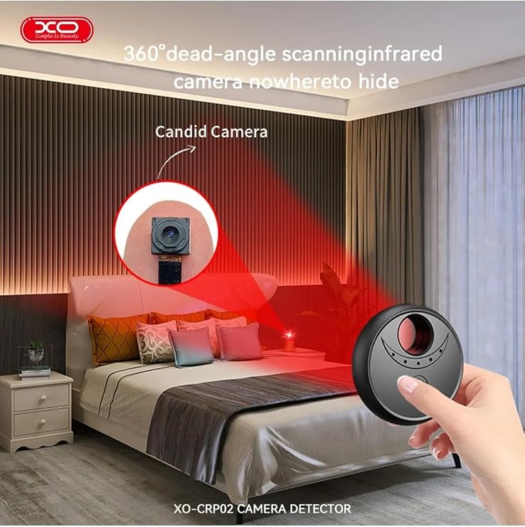 XO CRP02 Hidden Camera Detector, Infrared Detector, Security Device in Hotel, Office, Meeting Areas, USB-C Charging, 200mAh, Black
