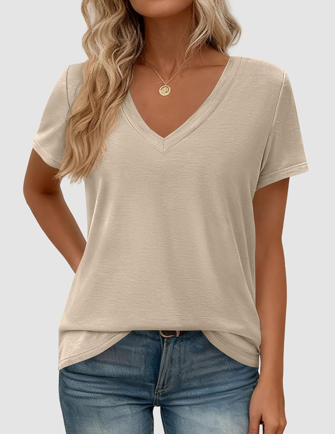 PRETTYGARDEN Womens Tops Short Sleeve Oversized Tshirts Shirts 2026 Summer Casual V Neck Loose Basic Tees Spring Tunic Blouse - Image 4