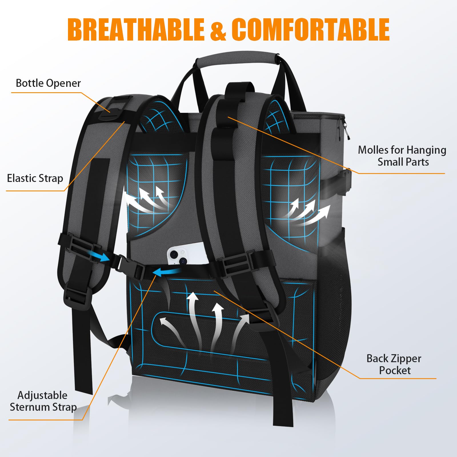 AYAMAYA Zaino refrigerante da 30 l/20 l, Grande Pieghevole, 40/24 lattine, Zaino Termico, Zaino Isolato, con Scomparto frigo, Zaino per la Spesa, per Spiaggia, Picnic, Campeggio, Barbecue