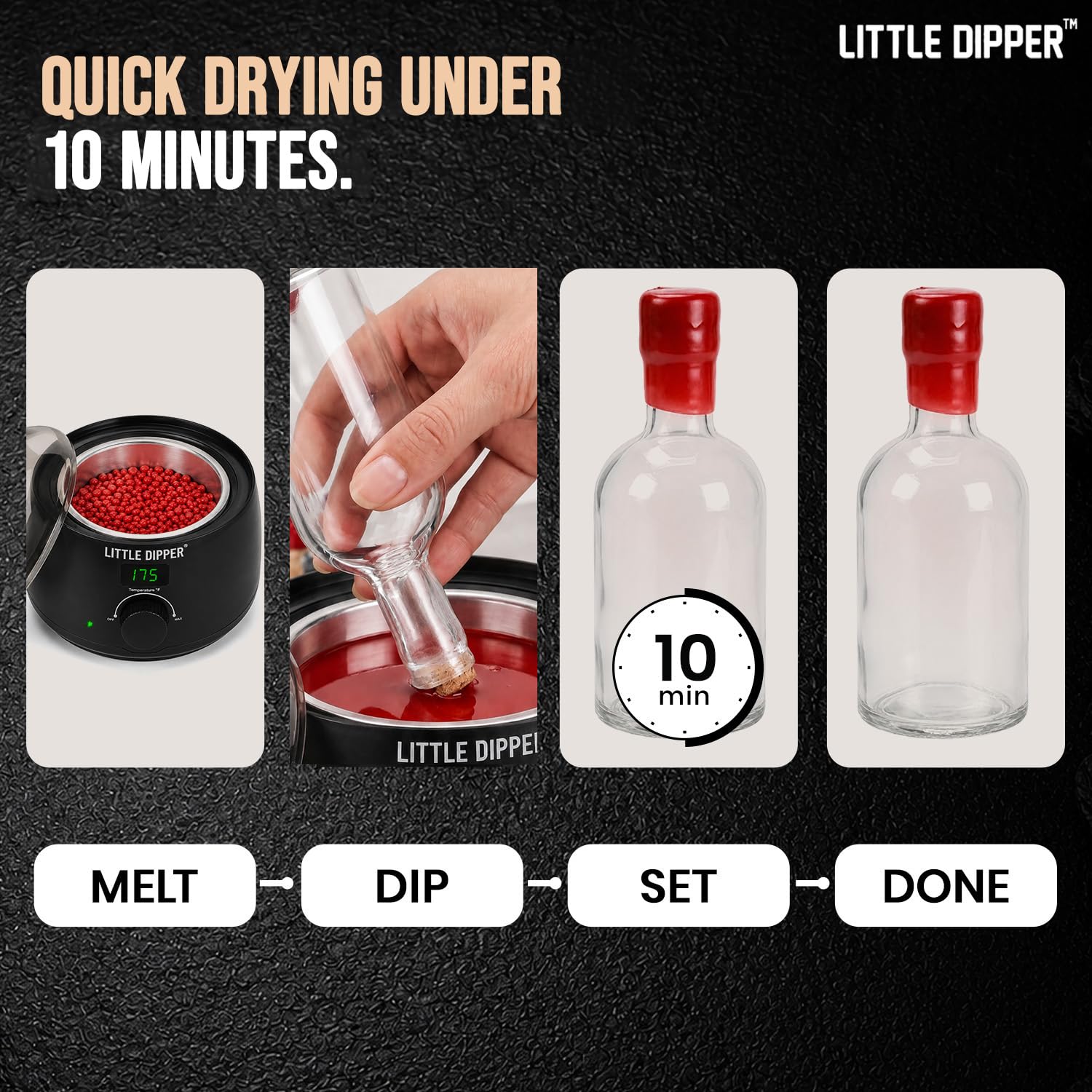 Little Dipper - Kit de cera para sellado de botellas, perfecto para hacer whisky, infusión de alcohol, elaboración de vino casero y embotellado de cerveza Incluye calentador de cera eléctrico,