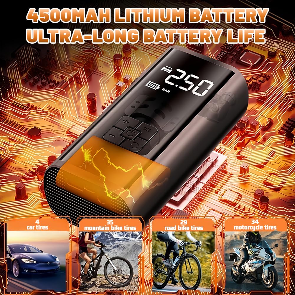 flintronic Compressore Aria Portatile Auto Senza Fili, Batteria Ricaricabile USB 12 V, Compressore ad Aria Portatile, Fino a 150 psi, Luce Led Integrata, 4 Adattatori per Ugelli, Adatta per Auto,Moto