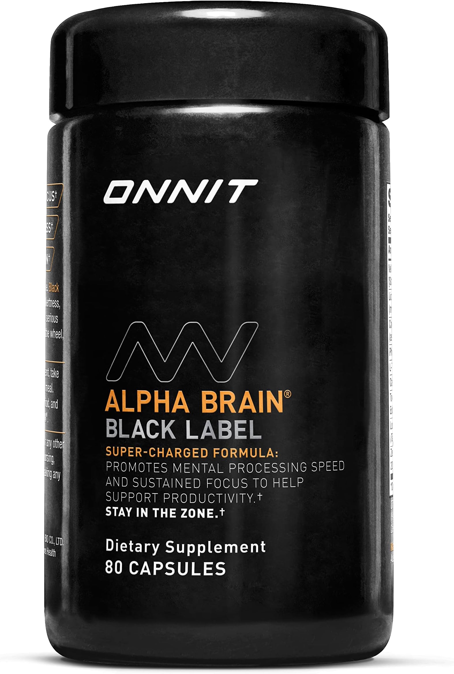 ONNIT Alpha Brain Black Label Capsule (80ct) Premium Citicoline Brain Supplement - Focus, Concentration & Memory - Lion's Mane, Hericium Erinaceus, L Theanine & Mucuna Pruriens