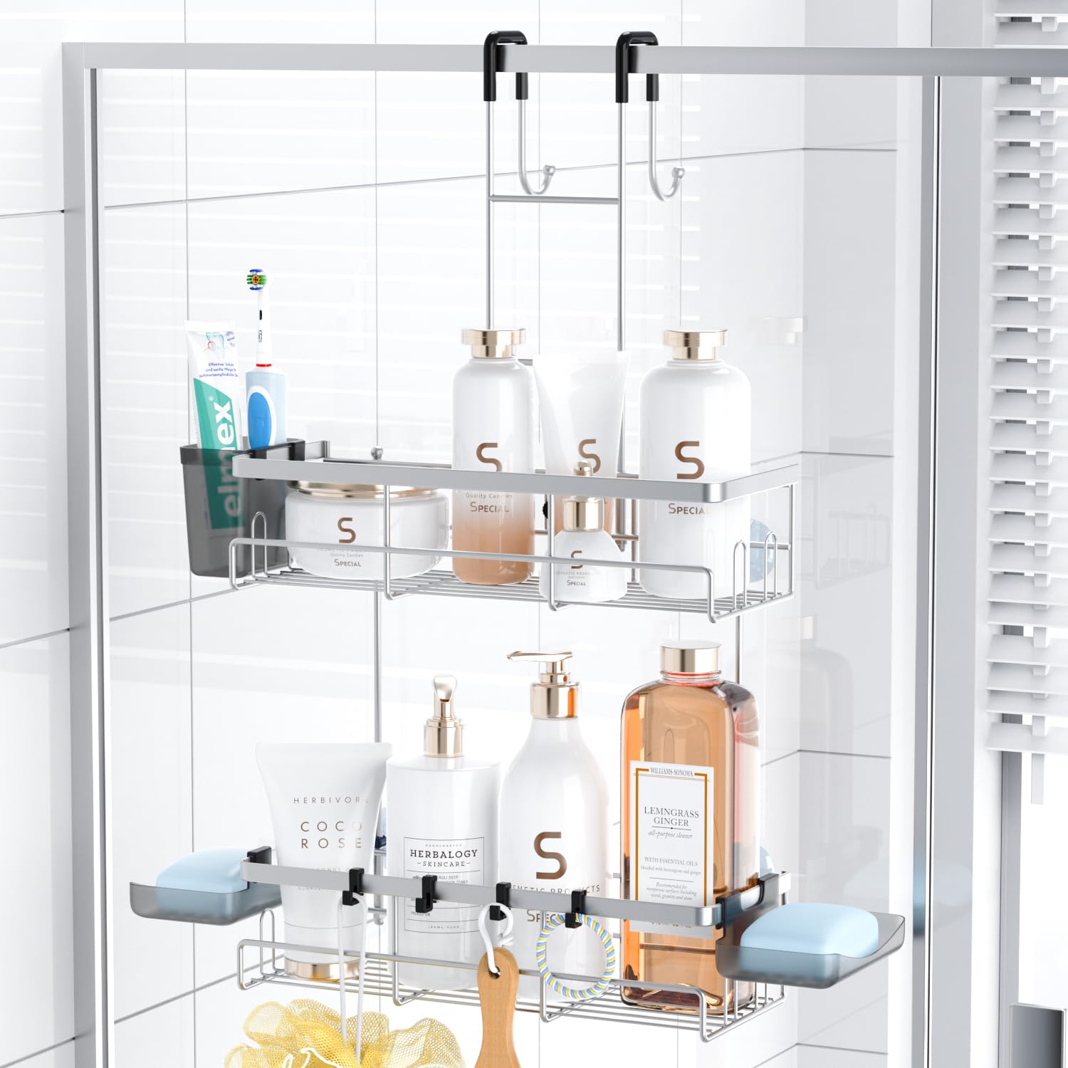 Photo 1 of Aitatty Over the Door Hanging Shower Caddy: Rustproof Hanging Organizer over the Door - No Drilling Bathroom Rack for Inside Shower Chrome
