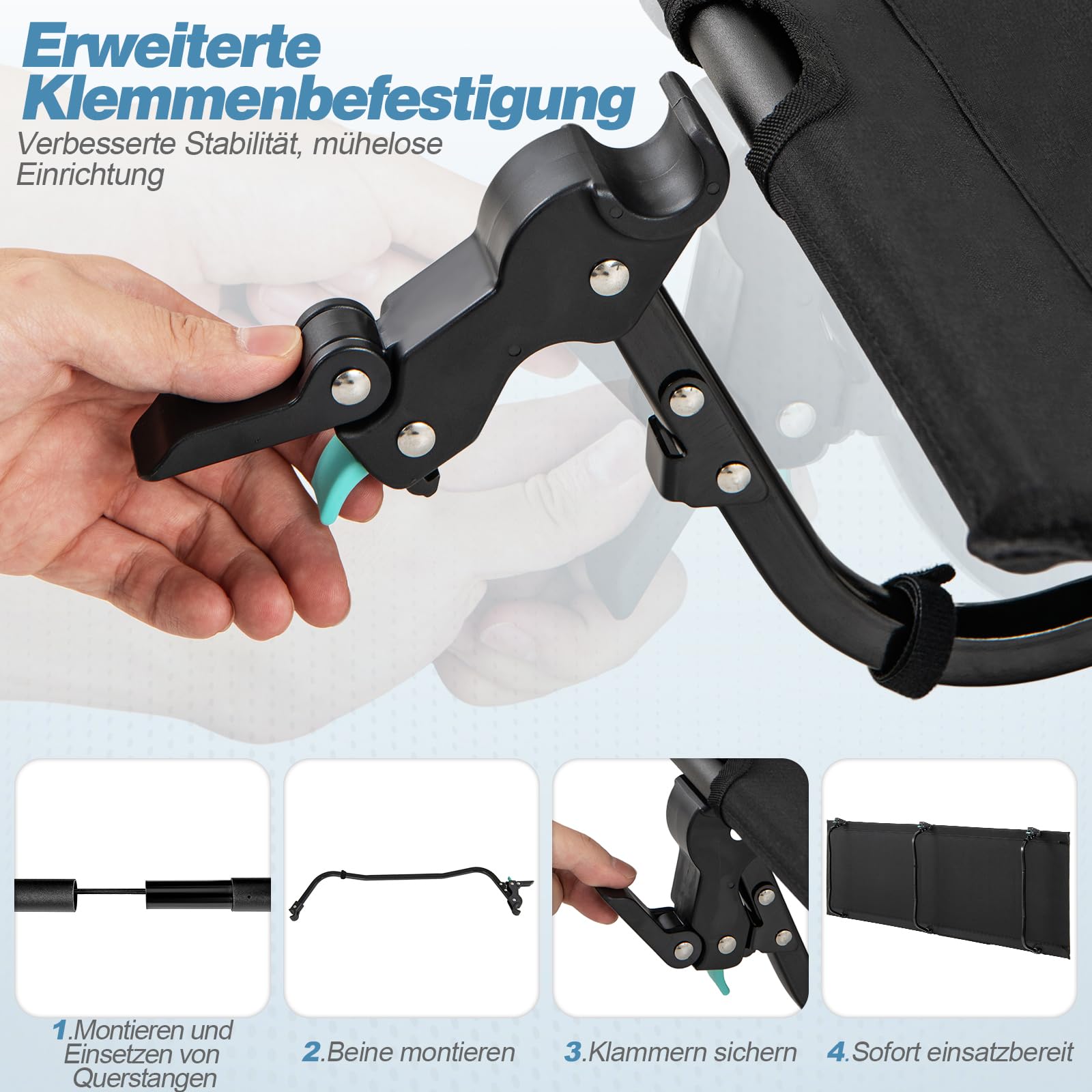 COSTWAY Feldbett klappbar, ultraleichtes Campingbett mit Seitentasche, 193 x 70 cm, tragbares Klappbett, 200 KG Tragkraft, Campingliege für Camping, Reisen, Strand (Schwarz)