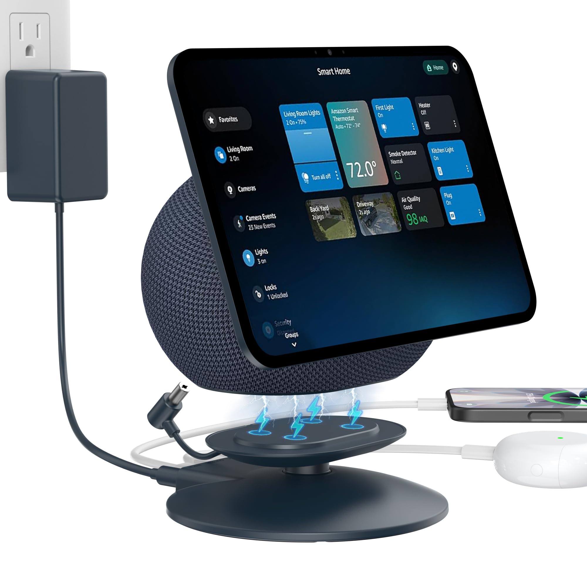 Soporte HomeMount para show 11, soporte de carga magnético ajustable con puertos USB-C y USB-A, base giratoria de 270°, compatible con show 11 y 2025 Show 8, para teléfonos y auriculares