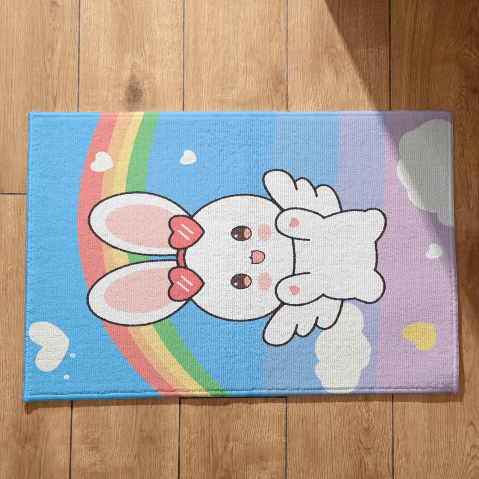 Tapis lapin mignon anti-froid en flanelle douce pour salle de bain