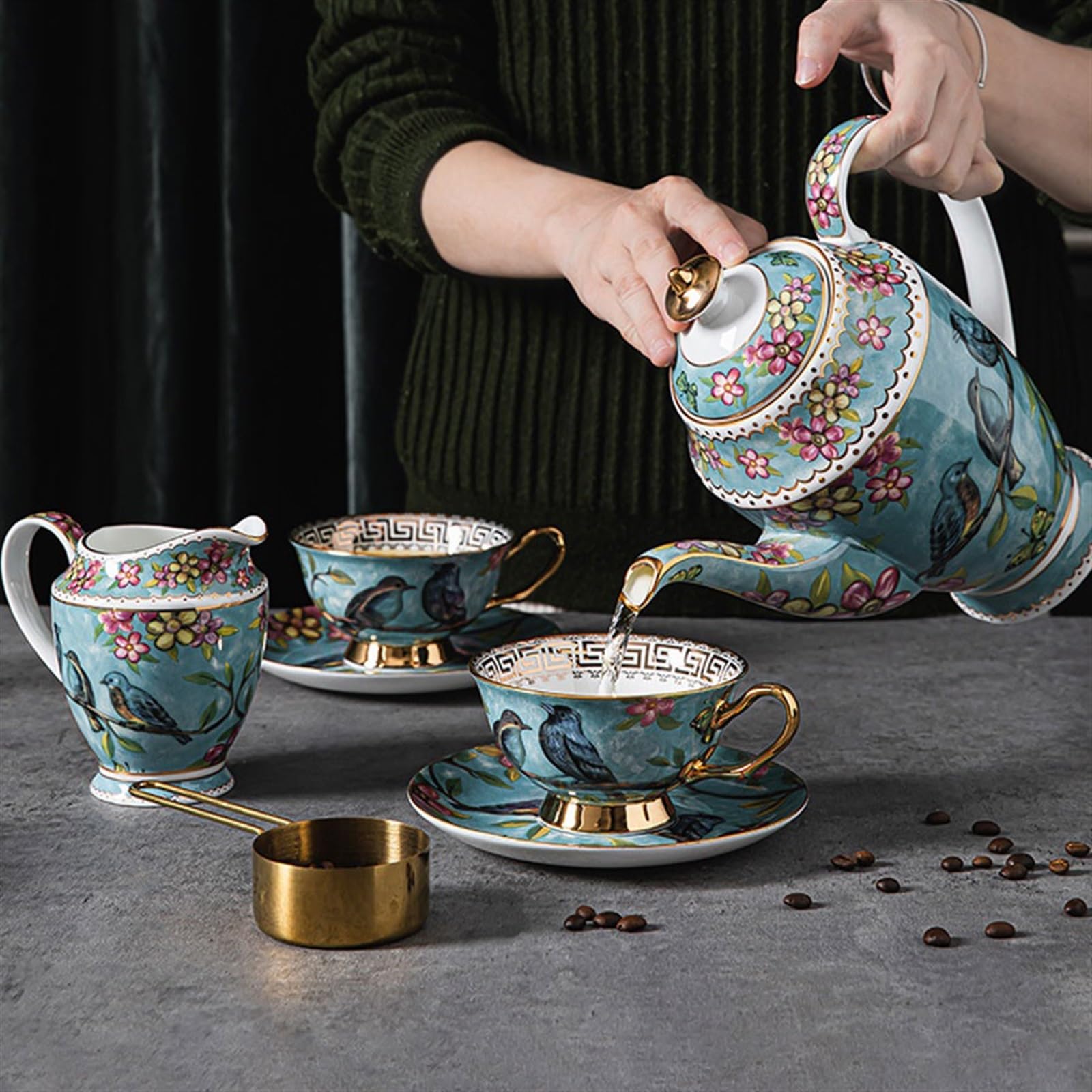 Tasse Tasses Ensemble de tasses et soucoupes haute couleur en céramique, tasse à thé britannique rétro exquise, service, café européennes