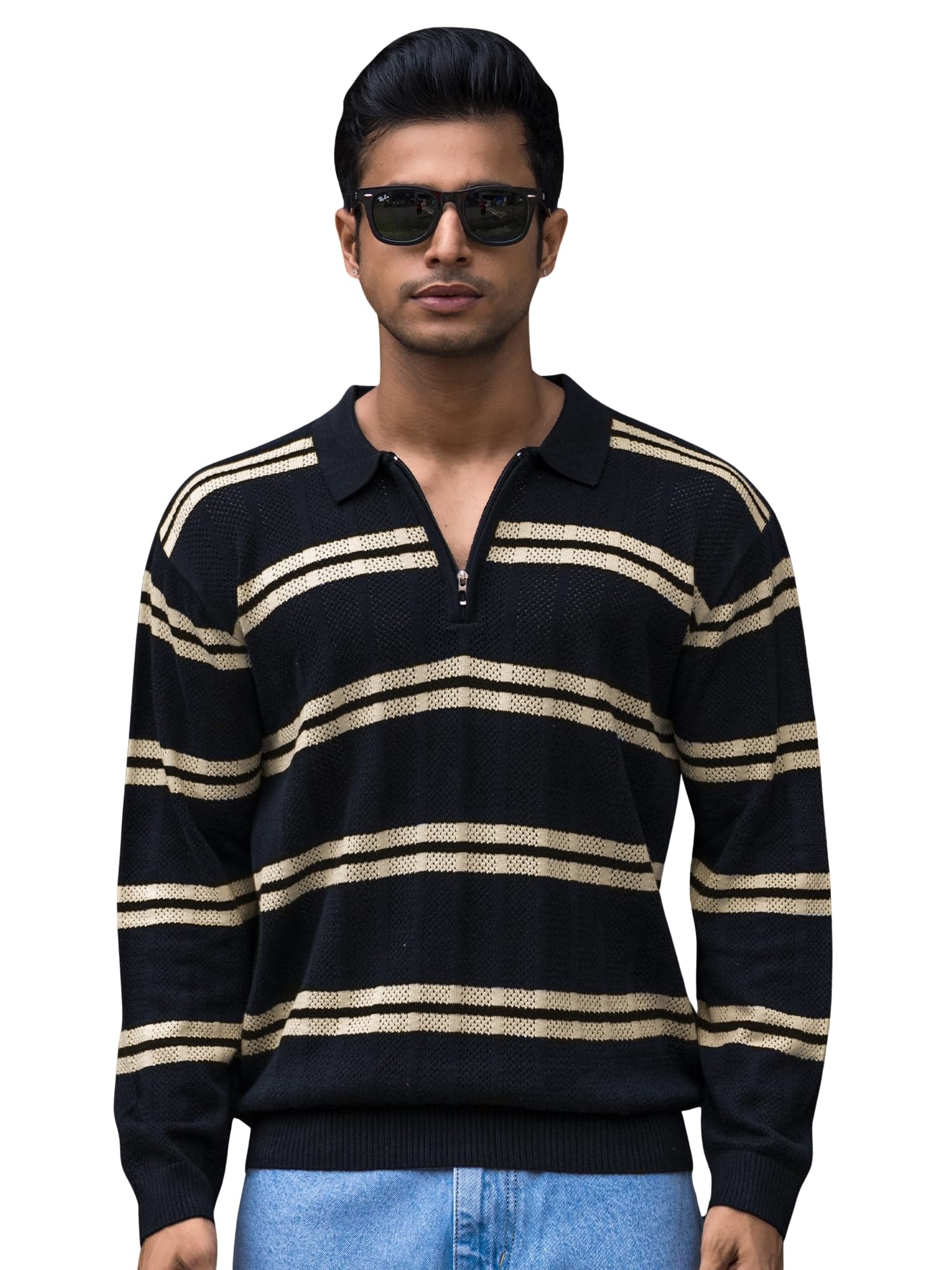 || Mens || Sterling Knit || Polo Neck || Full Sleeve || Half Zipper || Cotton T-Shirt-image-42