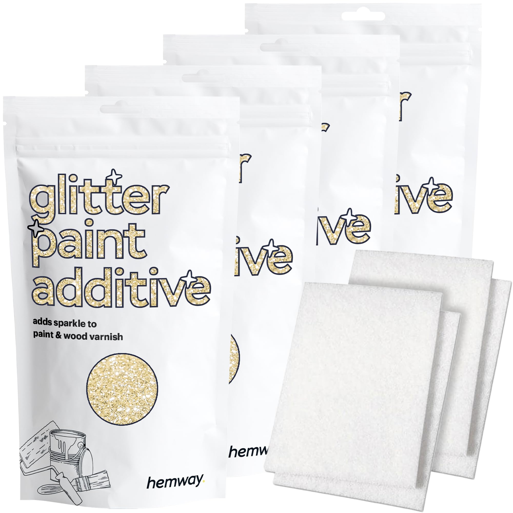 Hemway Champagne Gold Glitter Paint Additive 400g with 4X Buffing Pads for Adding Sparkle to Paints & Varnish | Paint Walls Sparkly Add to Emulsion, Acrylic or Lacquer Indoor