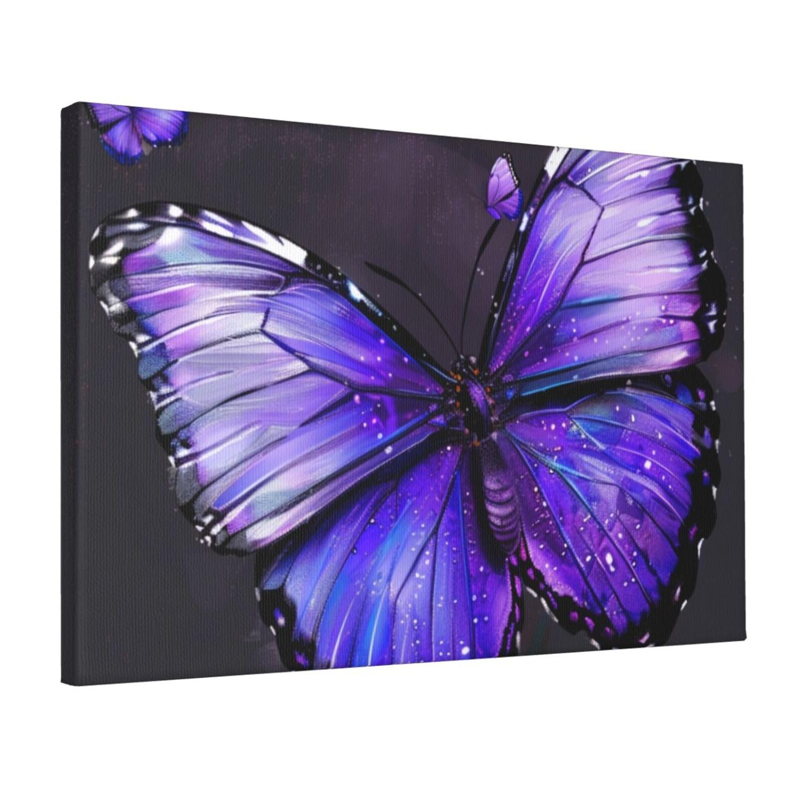YKLJG Purple Butterflys Printed Wall Art Canvas Prints 45x30 CM Wooden Framed Picture Painting Artwork for Bedroom Kitchen Home Office Decor