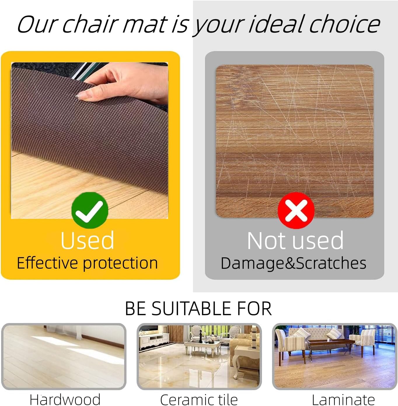 Large Office Desk Chair Mat 63"x51" Heavy Duty Non-Skid Floor Protector for Hard Floor, Hardwood, Tile (Dark Grey