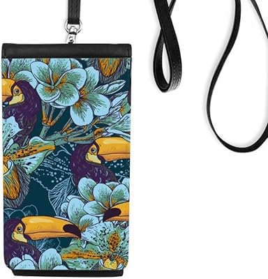 Orchid Bird Square Continuous Pattern Animal Phone Wallet Purse Hanging Mobile Pouch Black Pocket