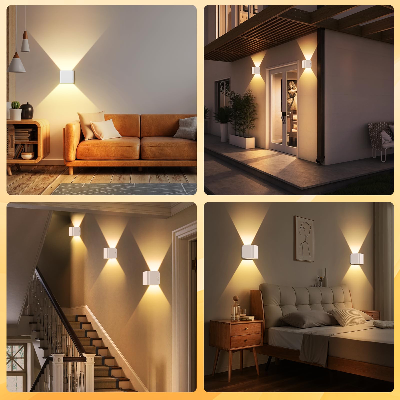 GEARLITE Lot de 2 Appliques Murales LED Rechargeables, Luminaires Intérieur/Extérieur - Faisceau Lumineux Réglable - Blanc Chaud