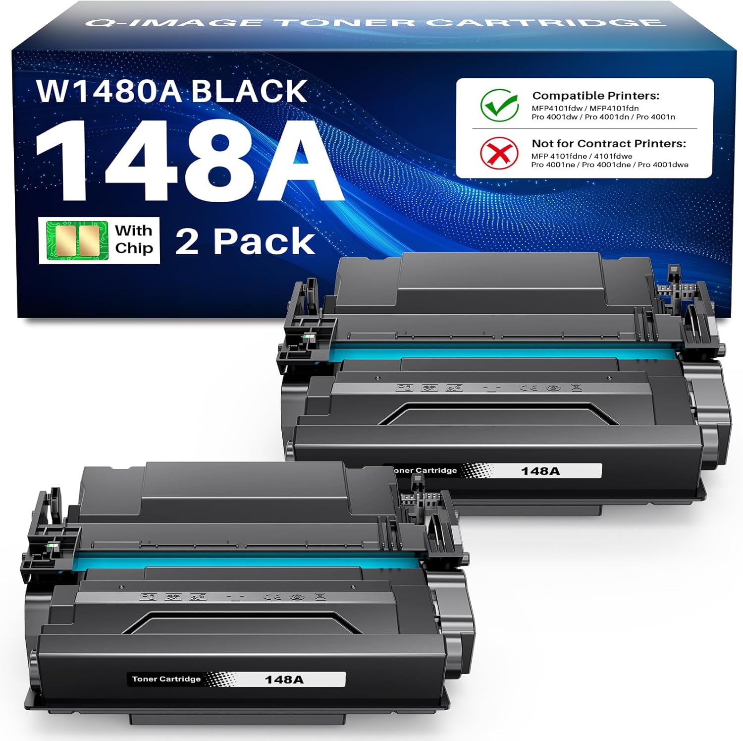 148A Toner cartridge (With Chip) Compatible Replacement for HP 148A 148X W1480A W1480X High Yield Black Toner cartridge Use with Laserjet Pro 4001n 4101fdw 4001dn 4001dw 4101fdn 4001fdw(2-Pack)