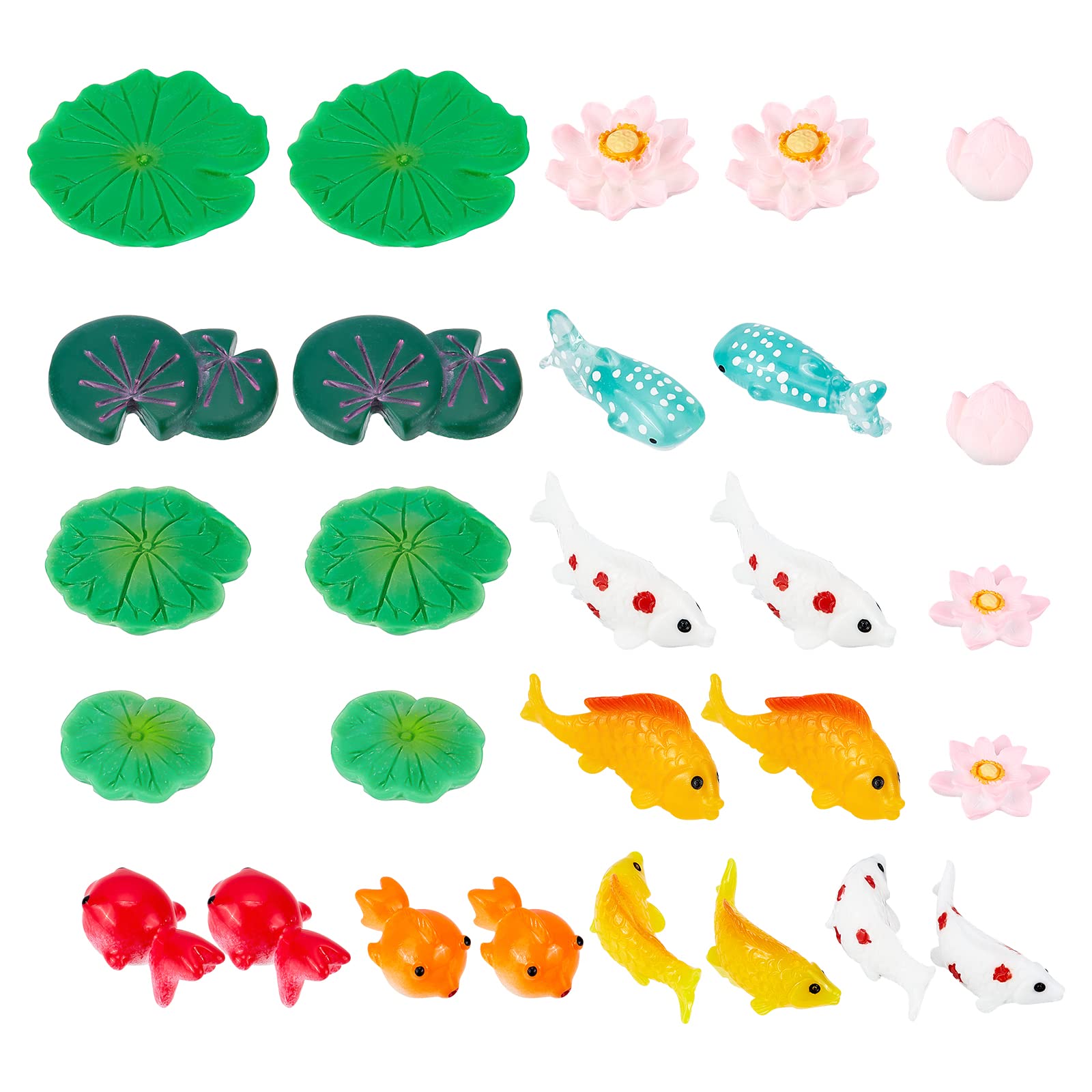 CHGCRAFT 28Pcs 14 Style Miniature Resin Water Lily Pads Aquarium Fish Tank Decoration Leaf-Realistic Artificial Floating Lotus Flowers for Terrariums Fairy Garden Pool Patio Pond Wedding Decor