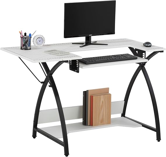 Small Sewing Table with Gridded White Top and Black Legs