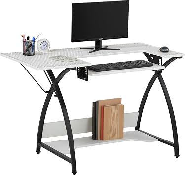 Small Sewing Table with Gridded White Top and Black Legs