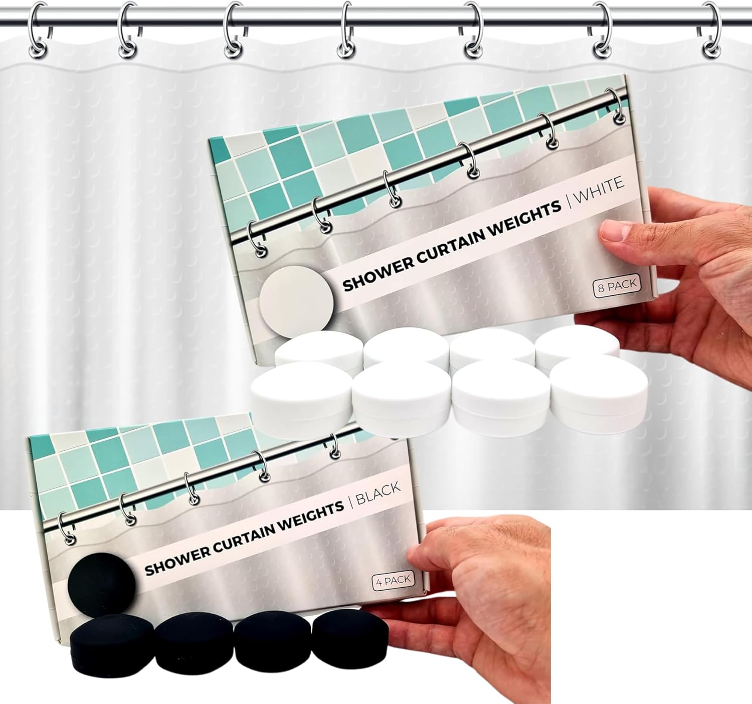 White (8 Pack) + Black (4 Pack) Shower Curtain Weights Bundle