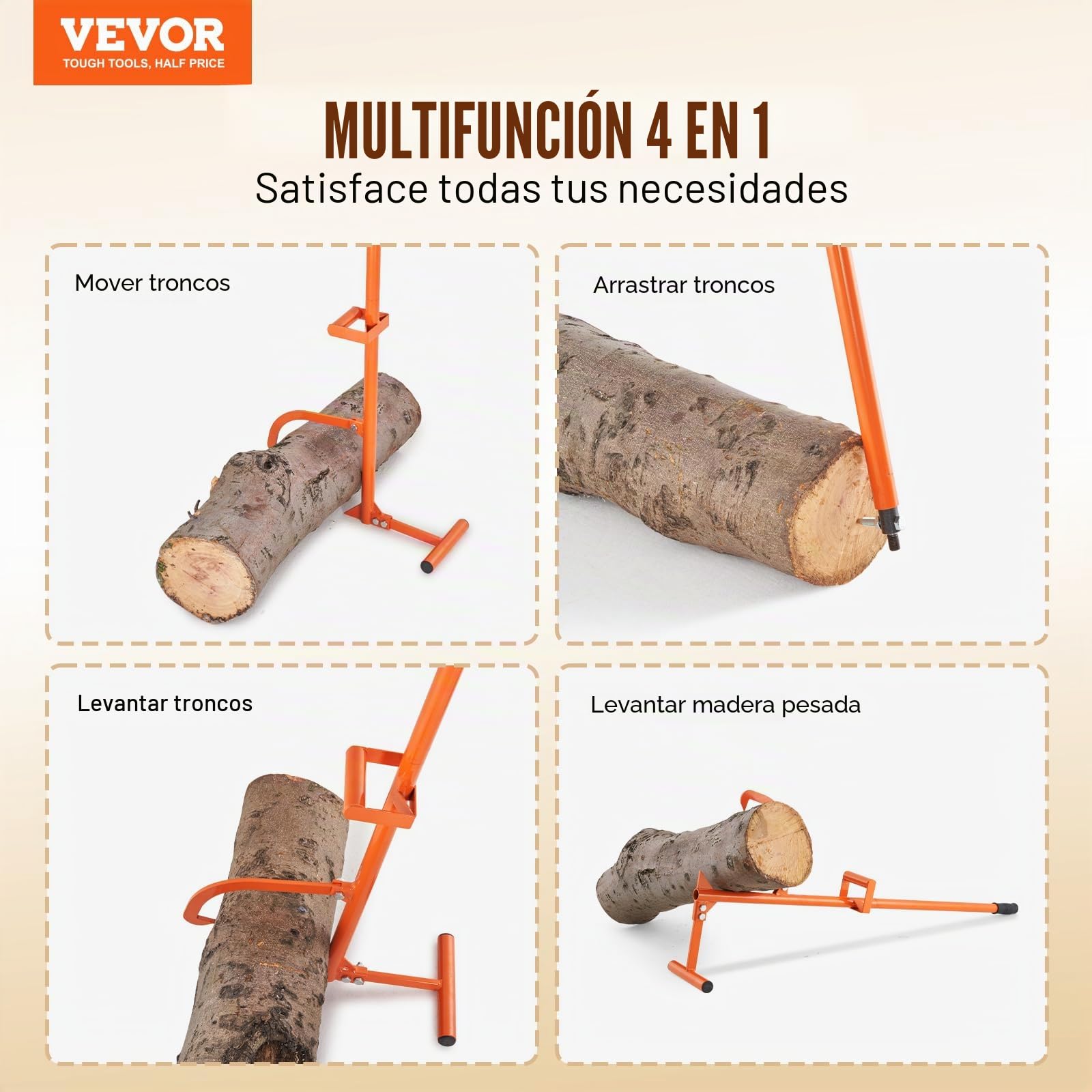 VEVOR Elevador de Troncos Resistente Mango de Metal de 1219 mm Gato para Troncos con Gancho de Inclinación Ajustable para Troncos de Diámetro de hasta 38 cm Gato para Enrollar, Levantar Troncos