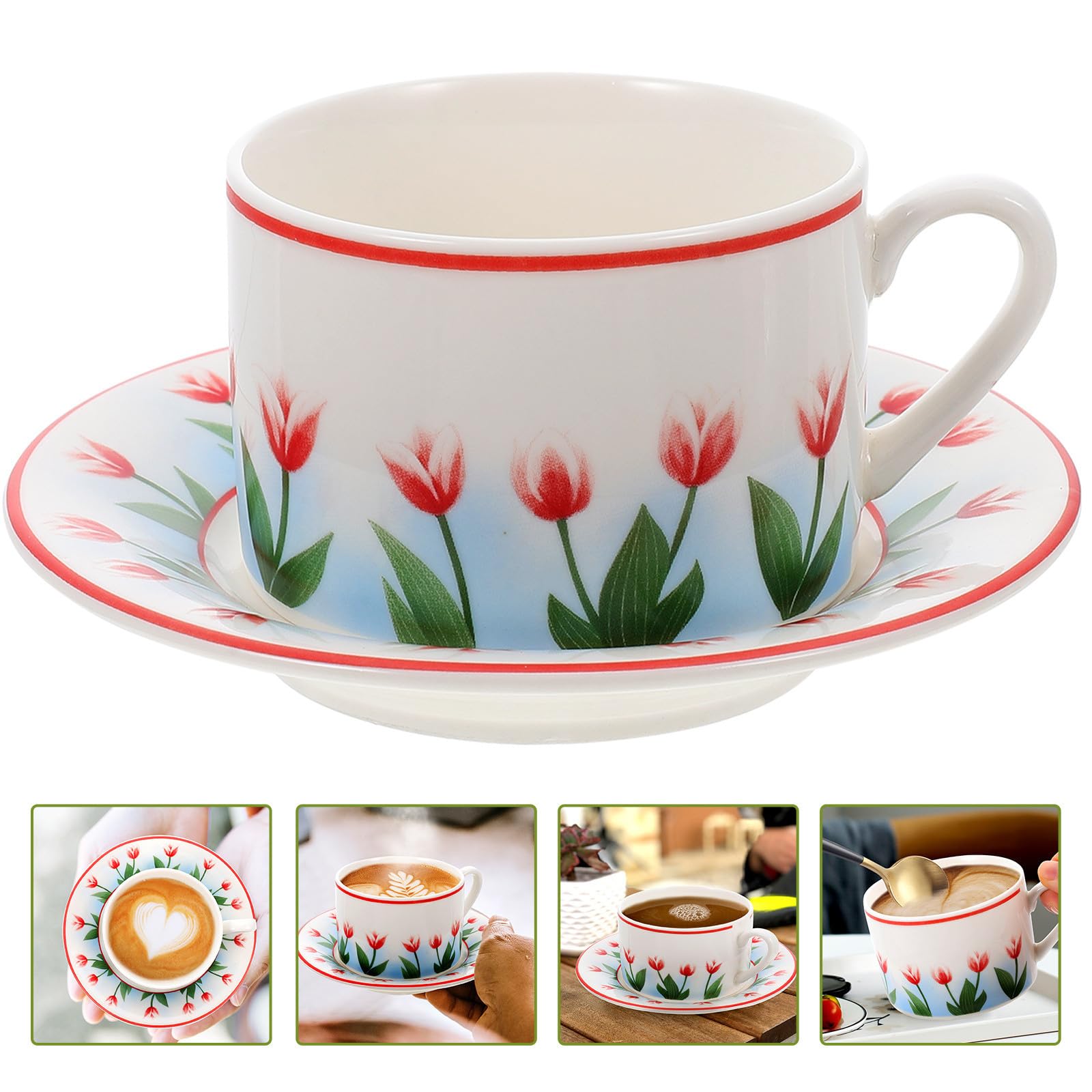 Genérico Juego de 2 Tazas de Café Vintage de Cerámica con Platillo | Agarre Cómodo y Asa Ergonómica, Superficie Lisa, Capacidad Adecuada para Uso Diario y Fiestas