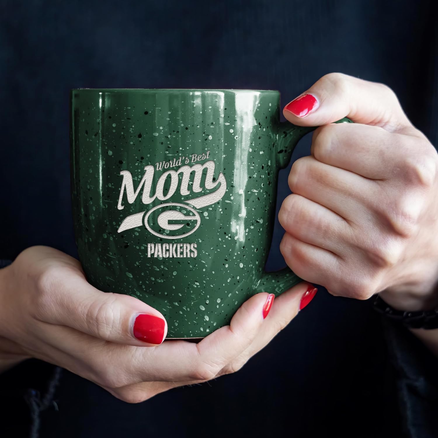 Rico Industries NFL Football World's Best Mom Orange 16 oz Team Color Laser Engraved Speckled Ceramic Coffee Mug - Image 4