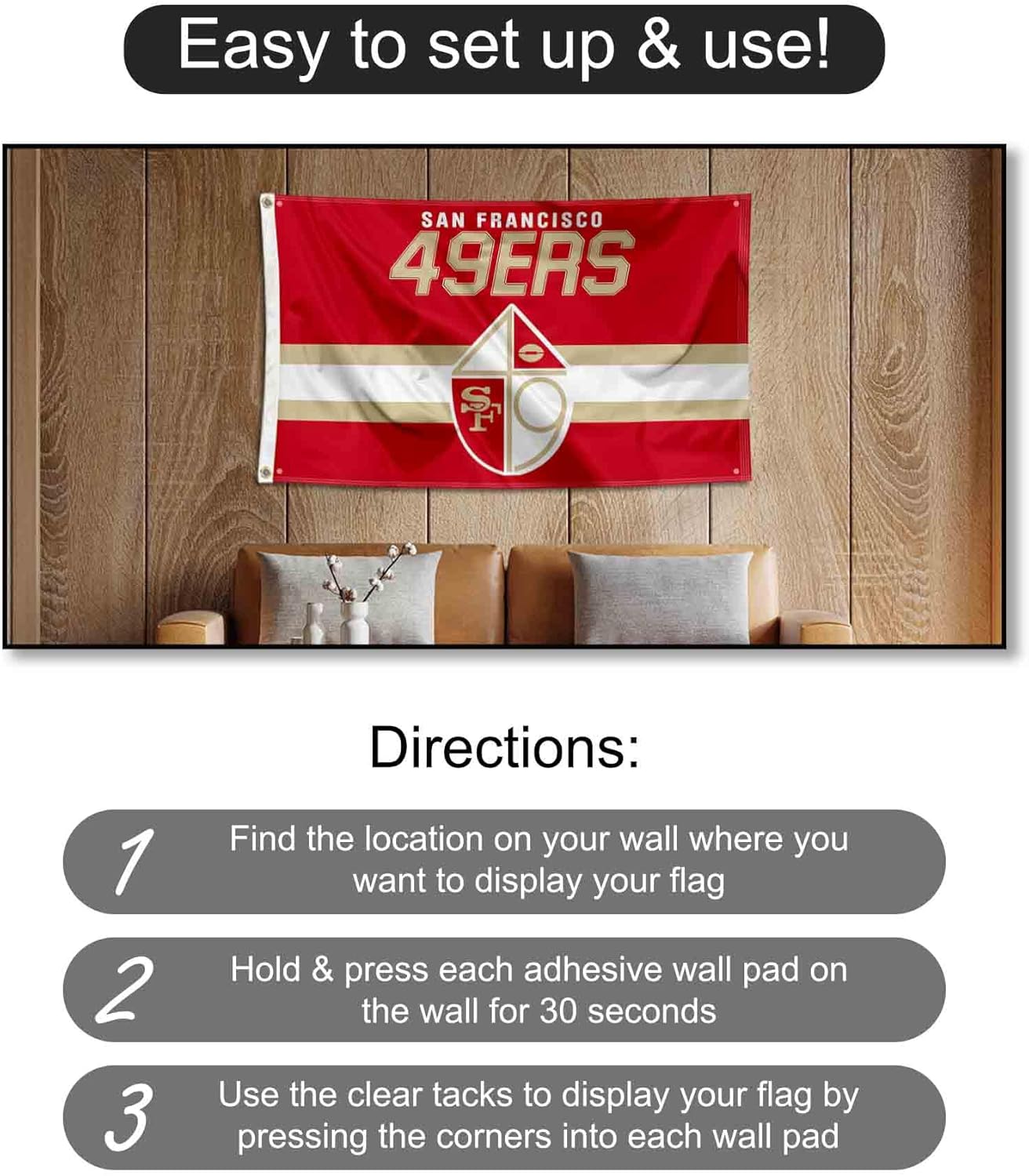 San Francisco 49ers Throwback Retro Vintage Banner and Tapestry Wall Tack Pads - Image 4