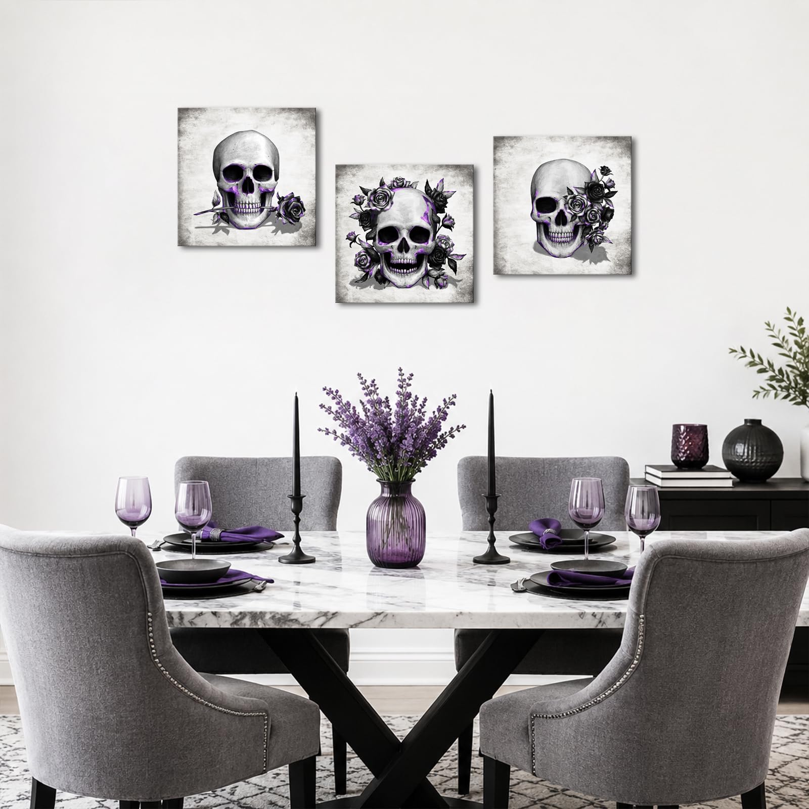 Amazon.com: Artsbay Grey Skeleton Wall Art Skull and Rose Pictures