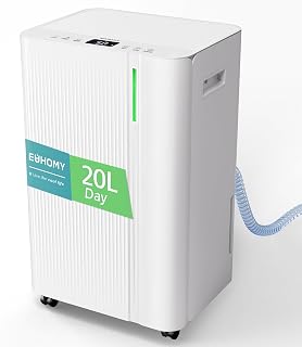 EUHOMY 20L/24H Luftentfeuchter für Haushalt: Tragbarer Schimmelentfeuchter, 50㎡, Auto/Trocken/Schlaf-Modus, 24H-Timer, Feuchtigkeitsdisplay, 4,5L abnehmbarer Wassertank, Dauerentwässerung