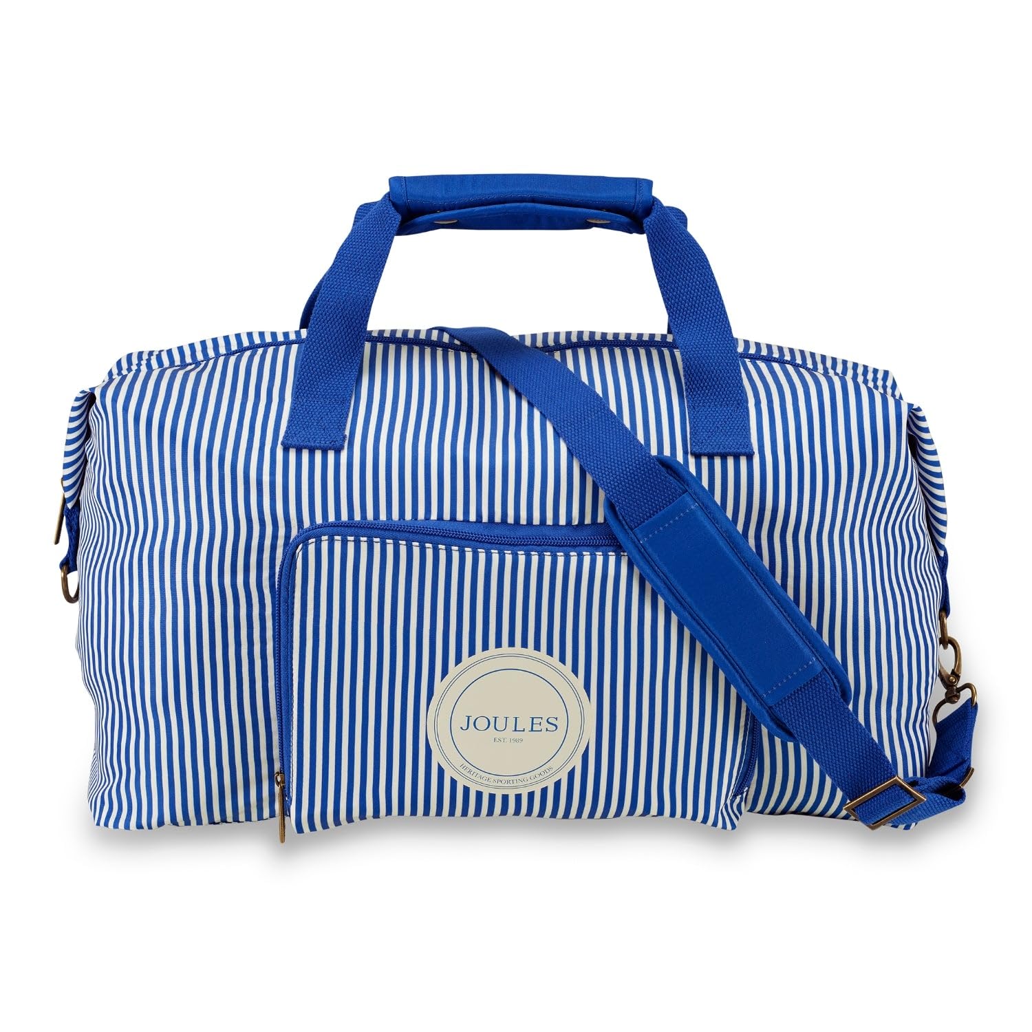 Joules Ticking Stripes Softside Foldable Packaway Duffle Bag for Travel or Overnight, Portable, Carry On, One Size, Blue Striped