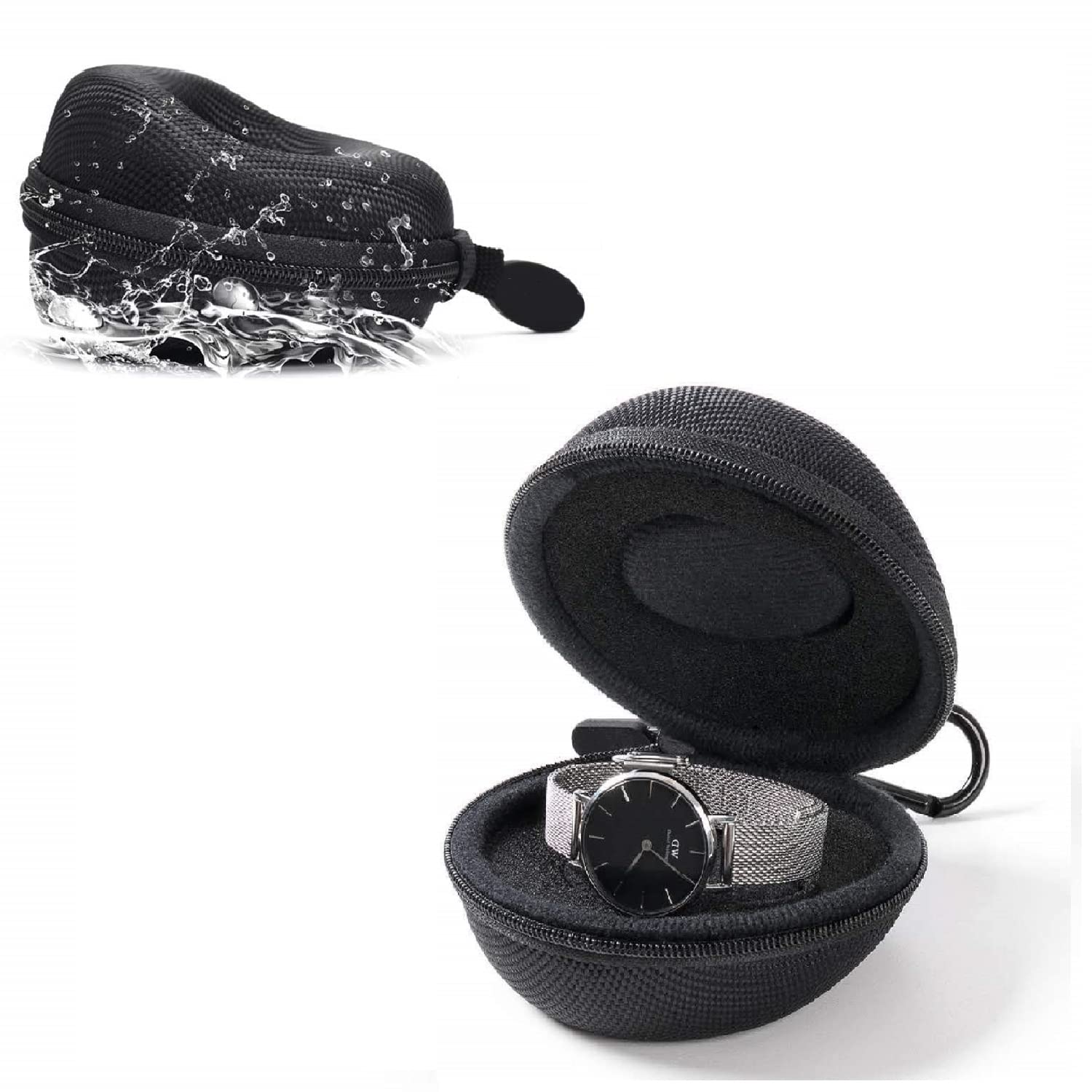 Benting 2PCS Single Watch Travel Case Wrist Watch Carrying Box Smart Watch Zipper Holder for Trip Outdoor up to 50mm, Black