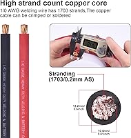 Vista 2 de Cable de Soldadura Calibre 1/0, iGreely 1/0 AWG Cables de Soldadura de Batería de Cobre Puro para Generador Solar Automático, 5 piezas de 5/16" y 5
