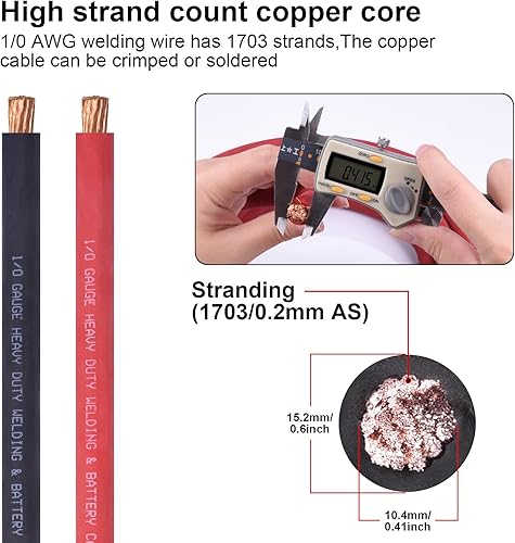 Miniatura 2 de Cable de Soldadura Calibre 1/0, iGreely 1/0 AWG Cables de Soldadura de Batería de Cobre Puro para Generador Solar Automático, 5 piezas de 5/16" y 5