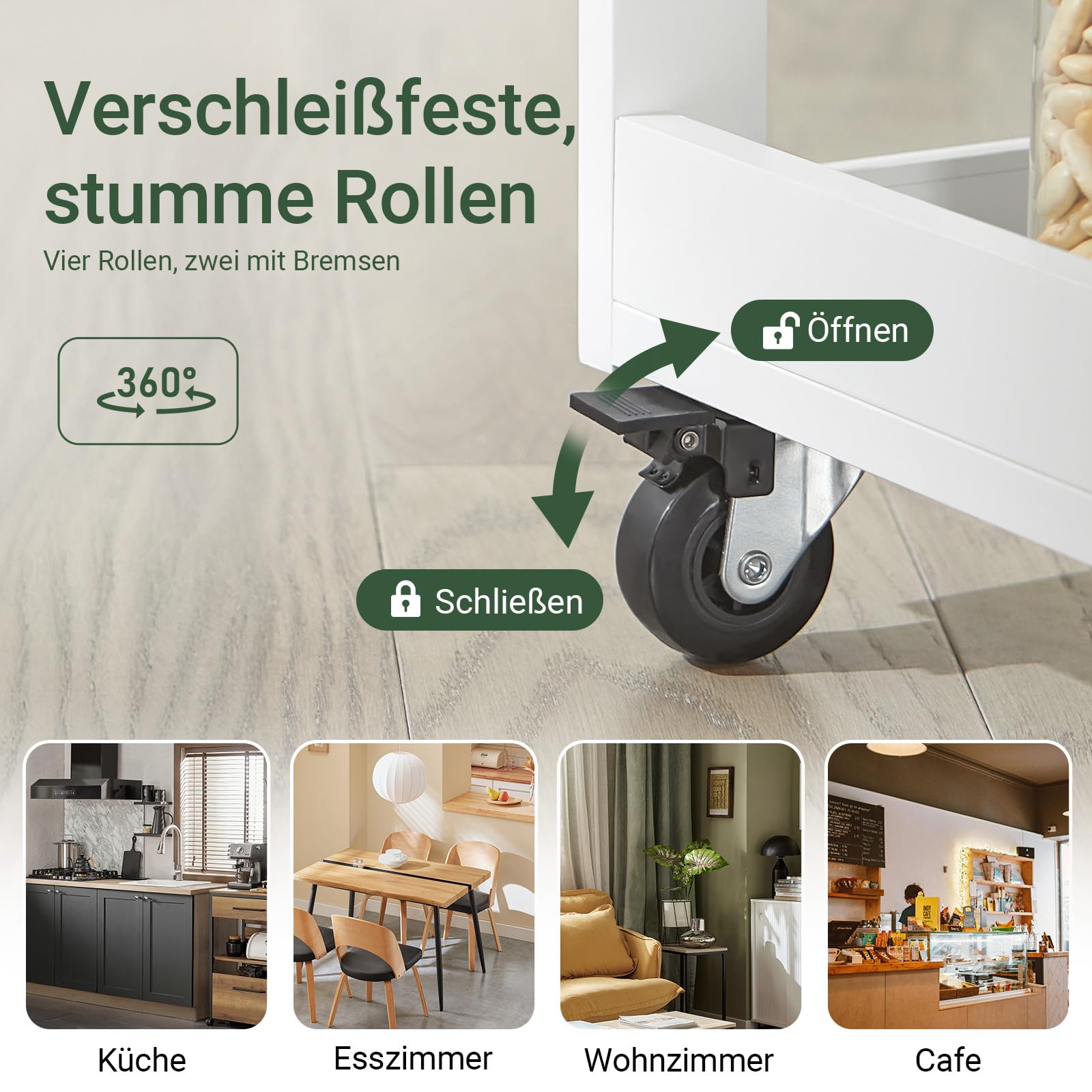 SoBuy Küchenwagen mit 3 Ablagen, Arbeitsfläche und Schrank – Servierwagen für Küche, Wohnzimmer & Esszimmer – Perfekt für kleine Räume, Weiß-Natur 60x90x40cm FKW75-WN