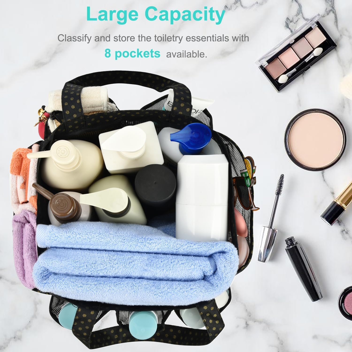 F-Color Portaoggetti Doccia Portatile – Borsa Da Toeletta Con Gancio, Asciugatura Rapida, Per Dormitorio E Viaggio - 4