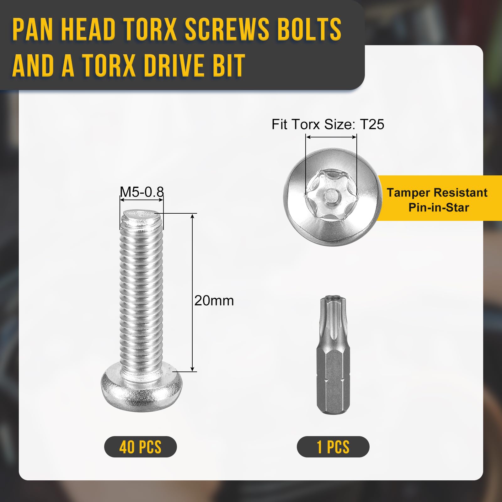 DTGN M5x20mm Pan Head Torx Security Screws, 40Pack, Good for Machinery - Image 2