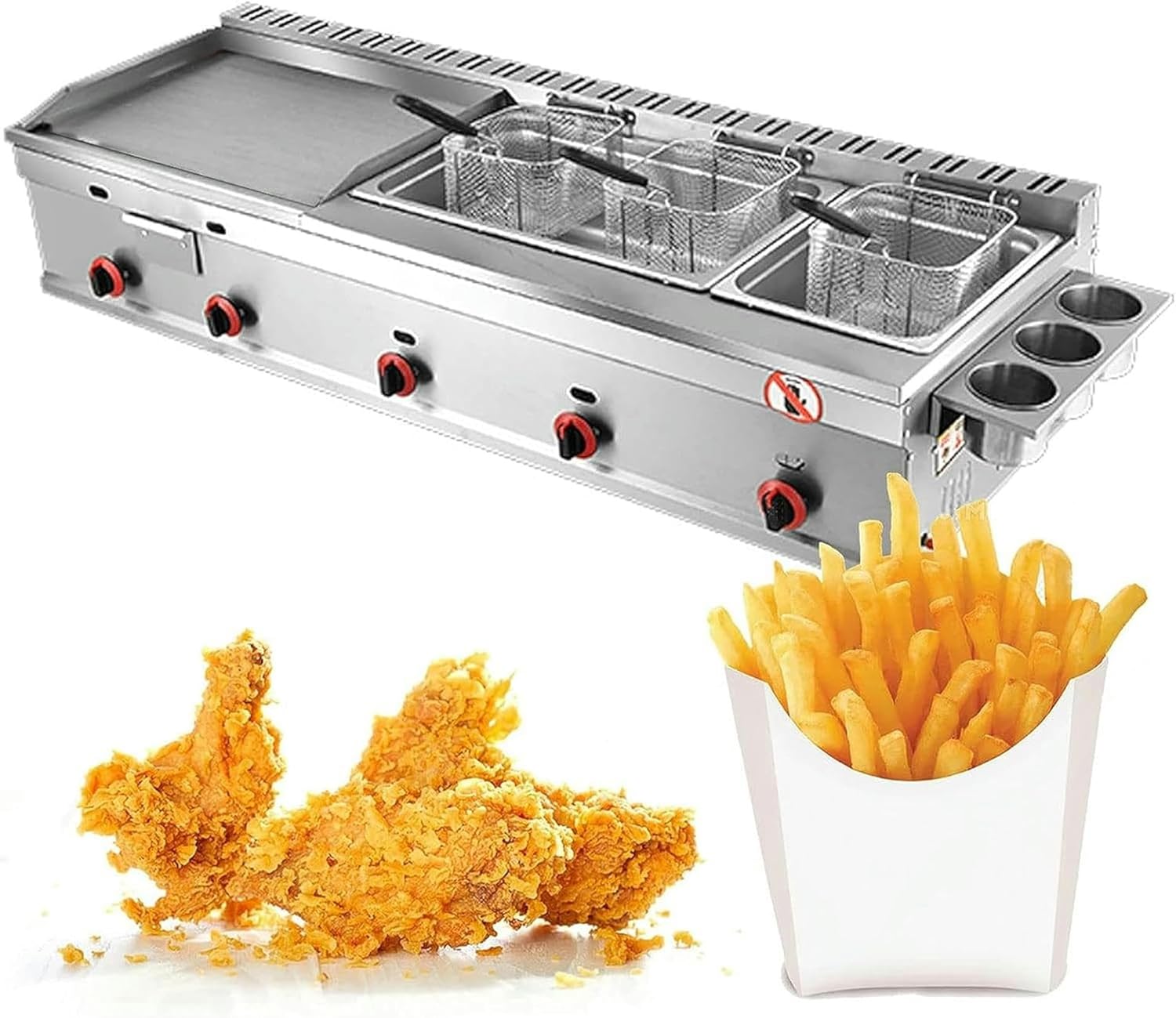 XENITE Commercial Gas Fryer Stainless Steel Deep Fat Fryer, Stainless Steel Gas Deep Fryer, Commercial LPG Gas Fryer Deep Fryer with Basket for Commercial Restaurant Home Kitchen Equipment
