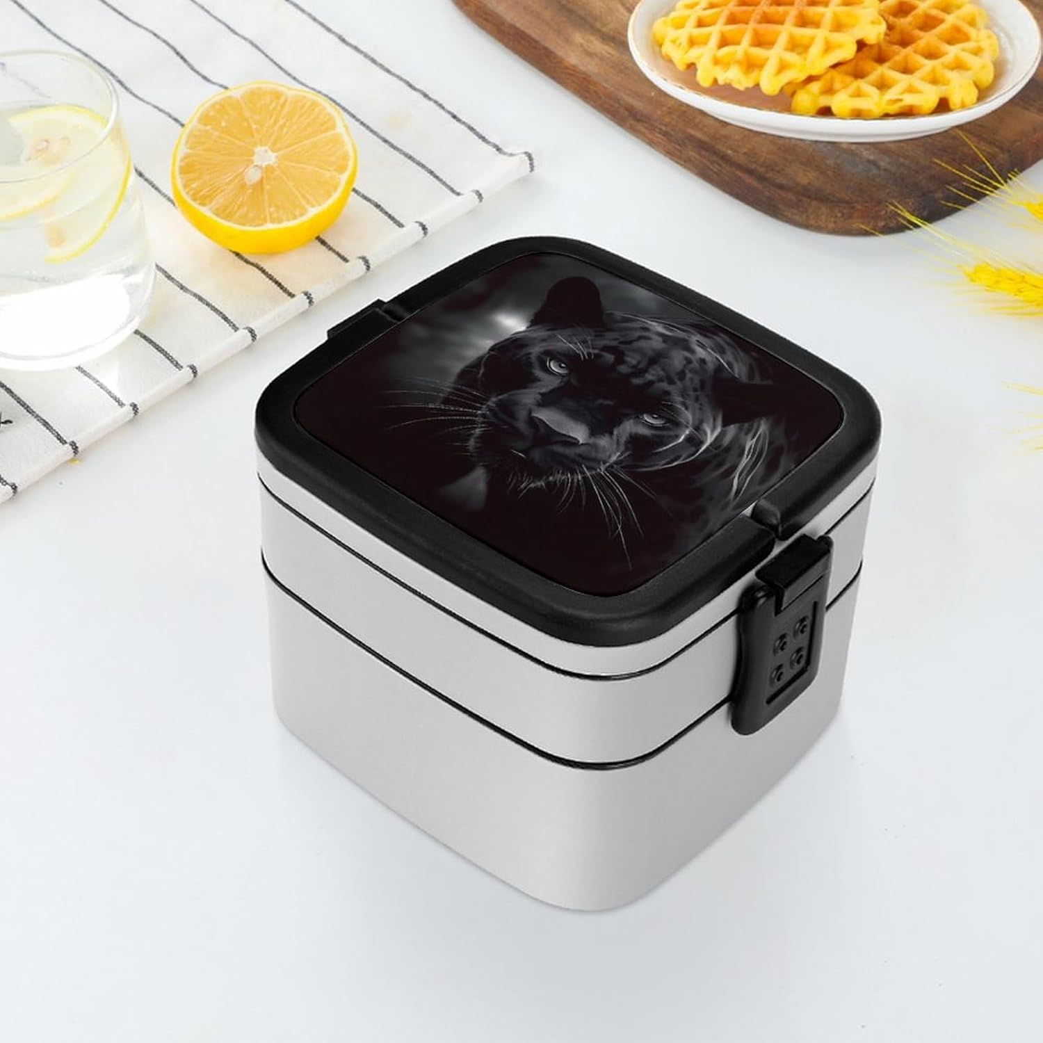 Adults Lunch Box Adult Bento Box Stackable Bento Box BPA-Free Animal Panther Lunch Box Food Container Ideal for Meal Prep, Work, And On The Go