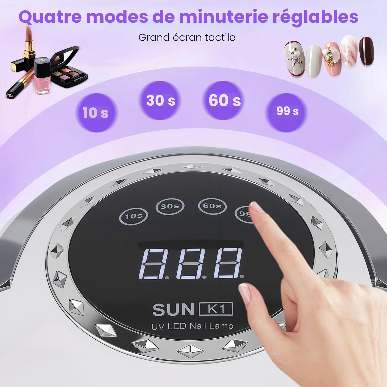 Lampe UV pour ongles en gel, 4 réglages de minuterie, affichage numérique, séchoir à ongles LED 268 W avec 72 perles, capteur automatique avec lumière manuelle, lampe LED pour salon et maison