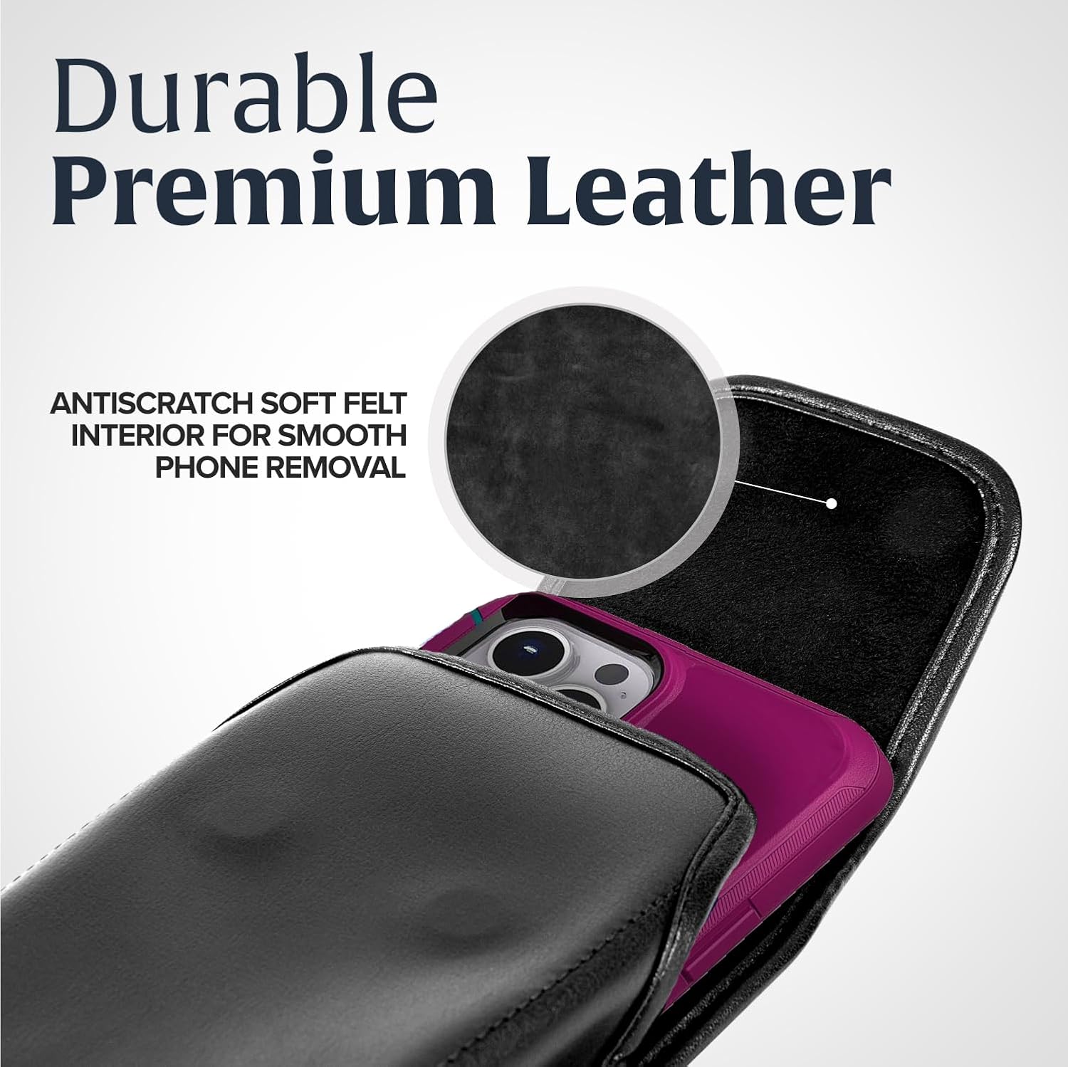 Turtleback Belt Holder for iPhone 17 ProMax or 17 Plus -Large- Fits w/Defender Bulky Style Cases, Premium Black Leather Vertical Belt Loop Holster, Magnetic Closure Leather Wrapped Clip