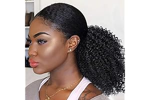 YEBO Drawstring Ponytail Afro Kinky Curly Ponytail Extension Short 10 Inch Synthetic...