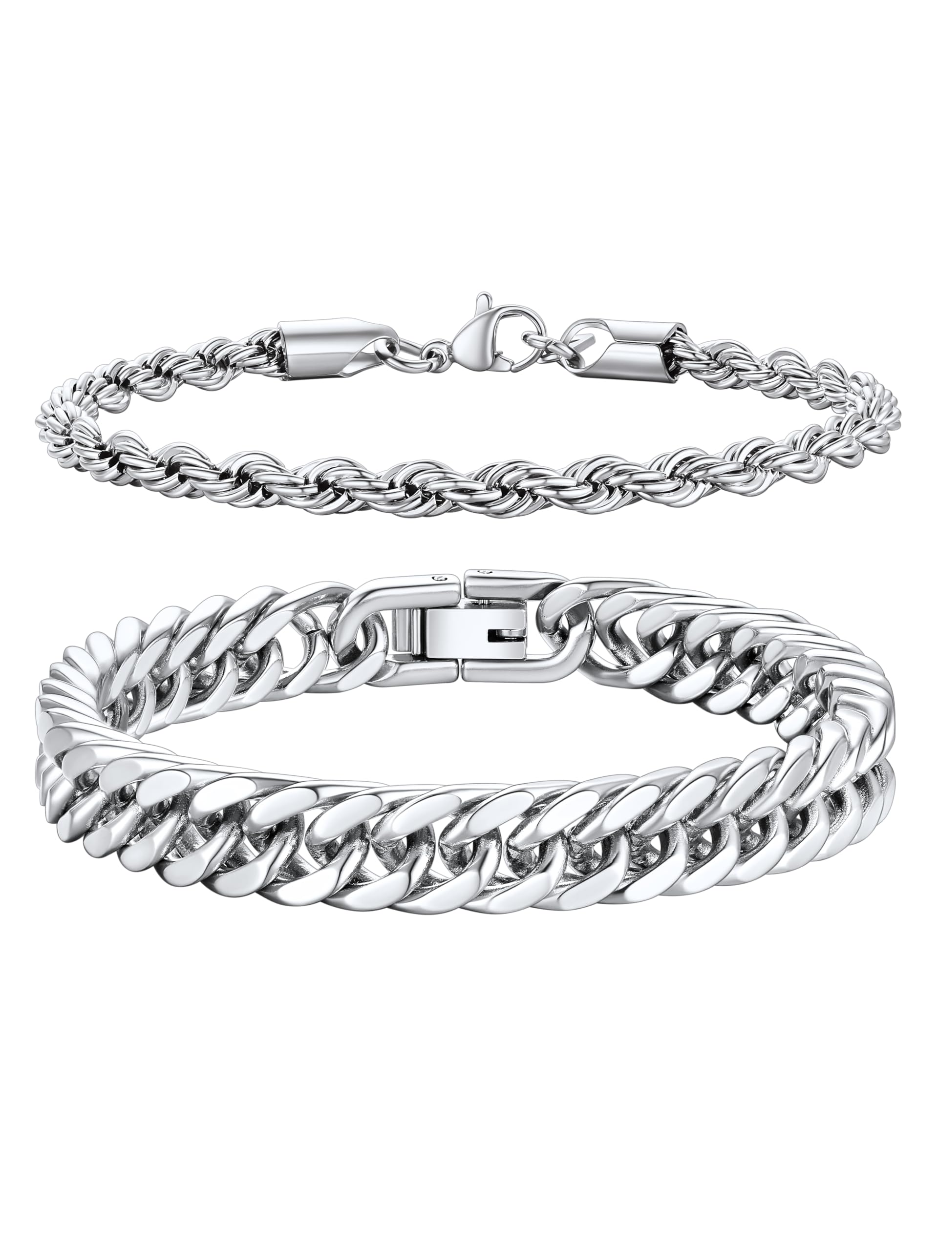 Richsteel 2/3 Piezas Pulseras Hombres de Cadenas Acero Quirúrgico, 19cm 21cm 23cm Largo, Pack de Brazaletes, Buen Peso, Incluye Caja de Regalo Recycled Claim Standard 100