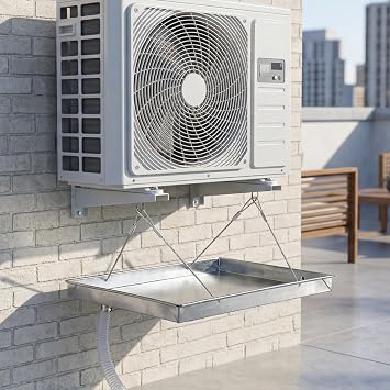 Air Conditioner Drip Pan with Hose - AC Drain Pan for Window Units & Portable Air Conditioners - Galvanized Steel Water Catcher Tray 17.29 x 15.72 in Universal Condensate Drip Tray