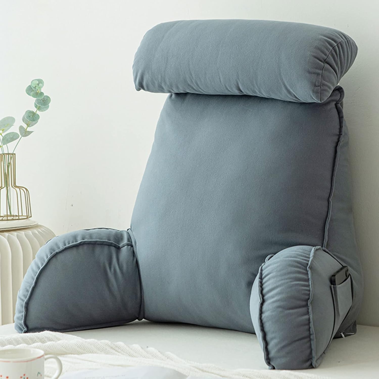 CLEMMO Oreiller de Lecture avec Accoudoirs,Coussin de Lecture avec Support de Cou,Coussins Lombaires,pour se détendre,Jouant,Regarder la télévision ou Lire (LIME GREEN