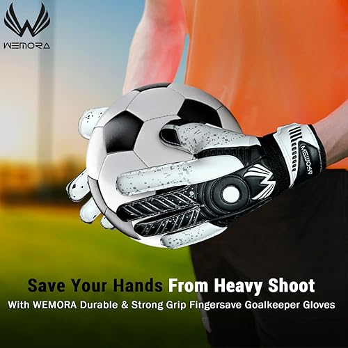 Miniatura 2 de WEMORA Guantes de portero de fútbol Fingersave para niños, jóvenes y adultos con palma de látex de 0.295 in, espinas flexibles para los dedos,