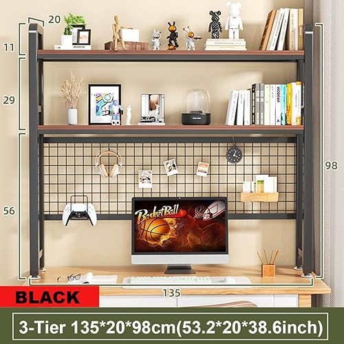 Miniatura 2 de Estantería de escritorio de 2 niveles y 3 para computadora, organizador de libros, estante de exhibición multiusos, estantes de almacenamiento para