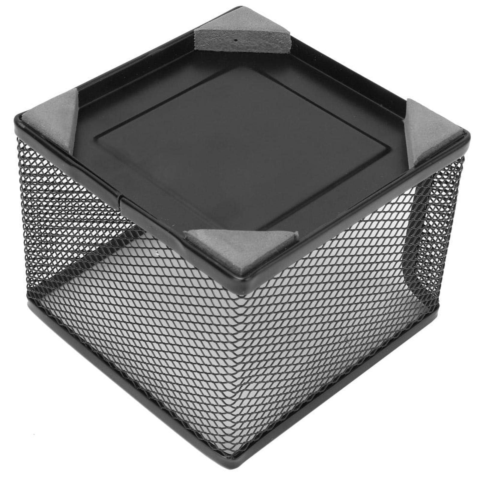 Brown Wood And Black Metal Sticky Note Cube Holder, Memo Pad Storage Dispenser