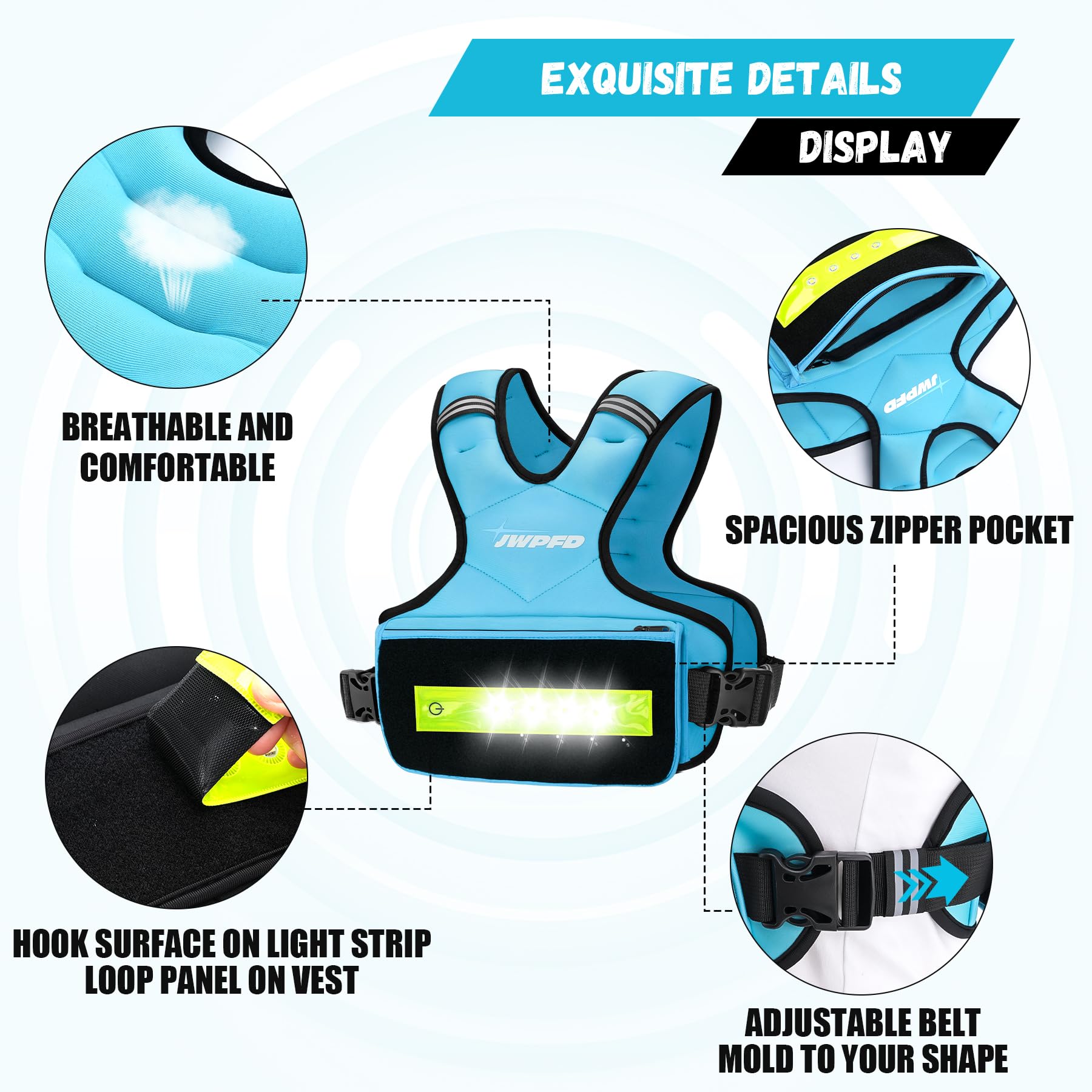 Chaleco con peso ajustable para mujeres y hombres, chaleco de 6-15 libras/12-18 libras con tiras de luz LED, chaleco de peso con 6 pesas de hierro y bolsillo con cremallera para entrenamiento de