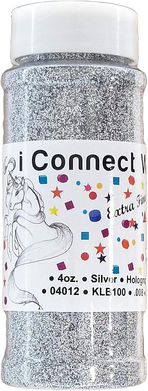 iConnectWith Glitter – Silver, Extra Fine Holographic Glitter; Multi-use for Crafts, Decorations, Nail Art, Makeup, Tumblers, Resin Art, and DIY Projects